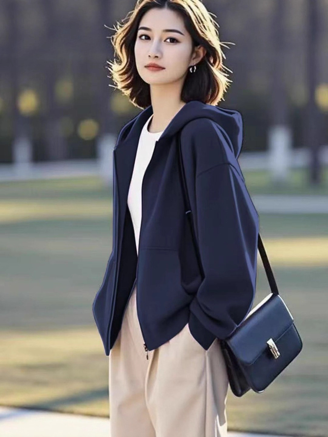 Loose Casual Top, Stylish Long-Sleeved Solid Color Cardigan, Hooded Jacket, Sweatshirt, Age-Reducing 2025 Autumn and Winter Jacket for Women 4