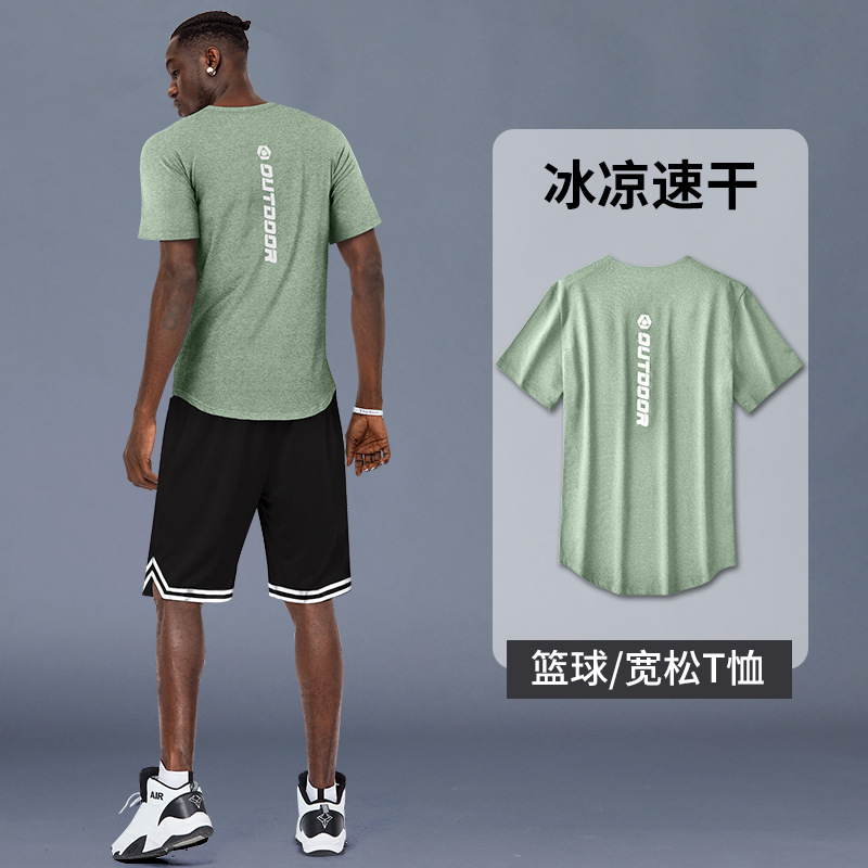 Camiseta de entrenamiento de baloncesto americano para hombres de manga corta camiseta de hielo tiro deportiva rápida ropa seca de verano acondicionamiento físico relajado correr