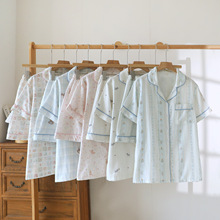 双层纯棉纱布睡衣女春秋季新款长袖日系甜美碎花100%全棉家居服夏