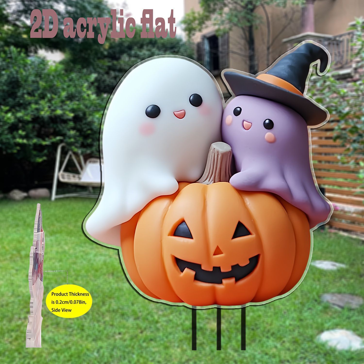 Nuevos productos transfronterizos 2D planos adorables calabazas de Halloween con sombrero de bruja decoración interior y exterior jardín inserción