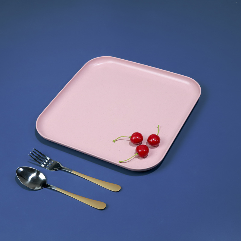 Bandeja cuadrada paja de trigo hogar taza de té plato de fruta bandeja de puesto placa resistente a la caída placa duradera