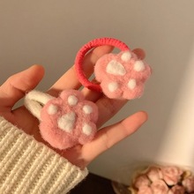 韩国可爱粉色羊毛毡猫爪发圈女扎头发秋冬百搭卡通发绳皮筋发饰潮