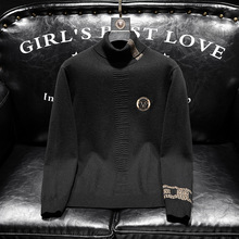 欧洲站2025新品男士套头冬季加厚高领羊毛衫毛衣提花针织衫打底衫