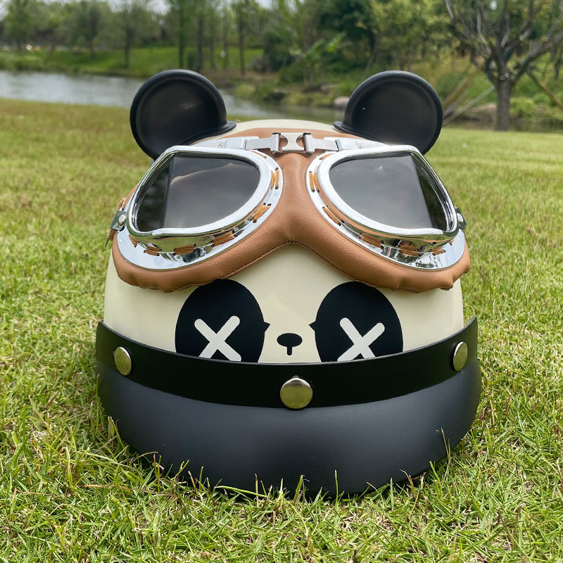 Auto Parts and Accessories — Motuoche Panda Half Helmet - white-panda-brim-folding-goggles
