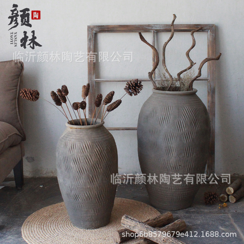 Nostalgia botella de cerámica gruesa tierra botella de cerámica delgada alta gris estilo silencioso jarro de cerámica vintage jarro residencial