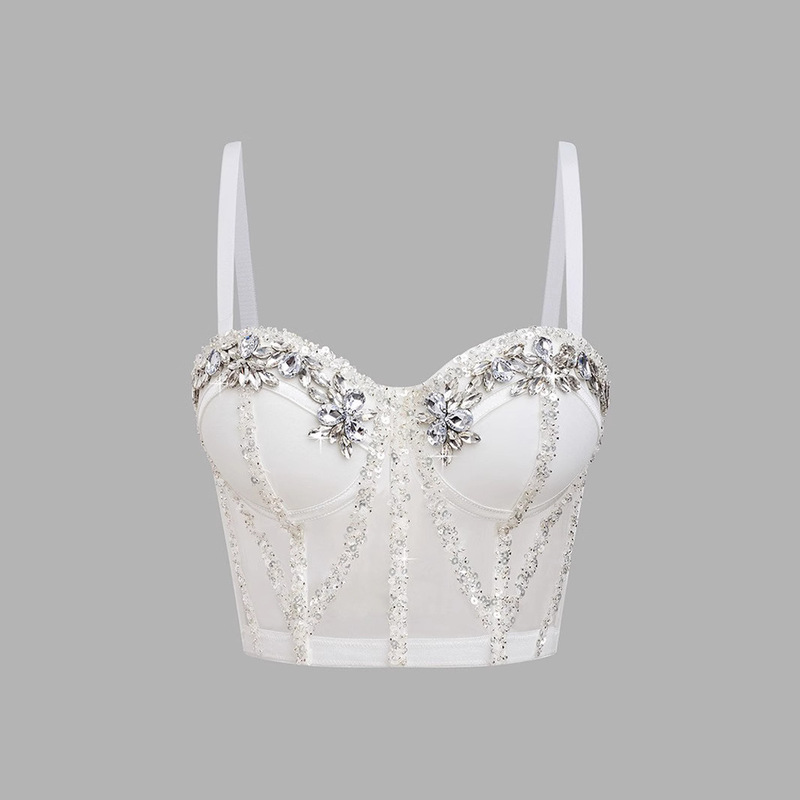 Lu Qiuguo Camisole Pure Handmade Rhinestone Sequin Bra Can Be Worn Outside Pure Color Small Camisole Women Db1750