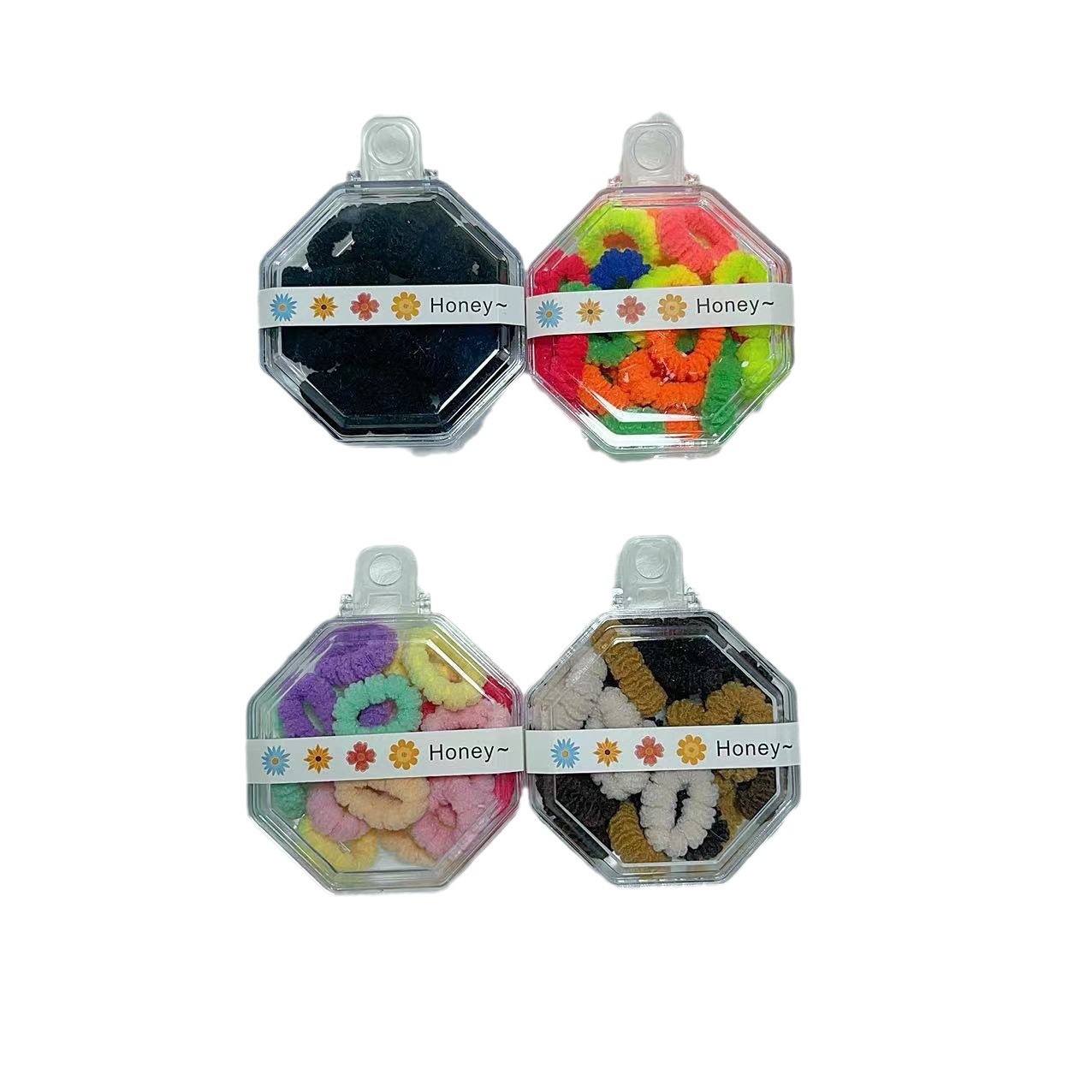 Anillo de pelo de diente de flor octogonal pequeño al por mayor para niños engrosado sin dañar el cabello, elástico, duradero, estilo princesa, anillo de toalla de color caramelo