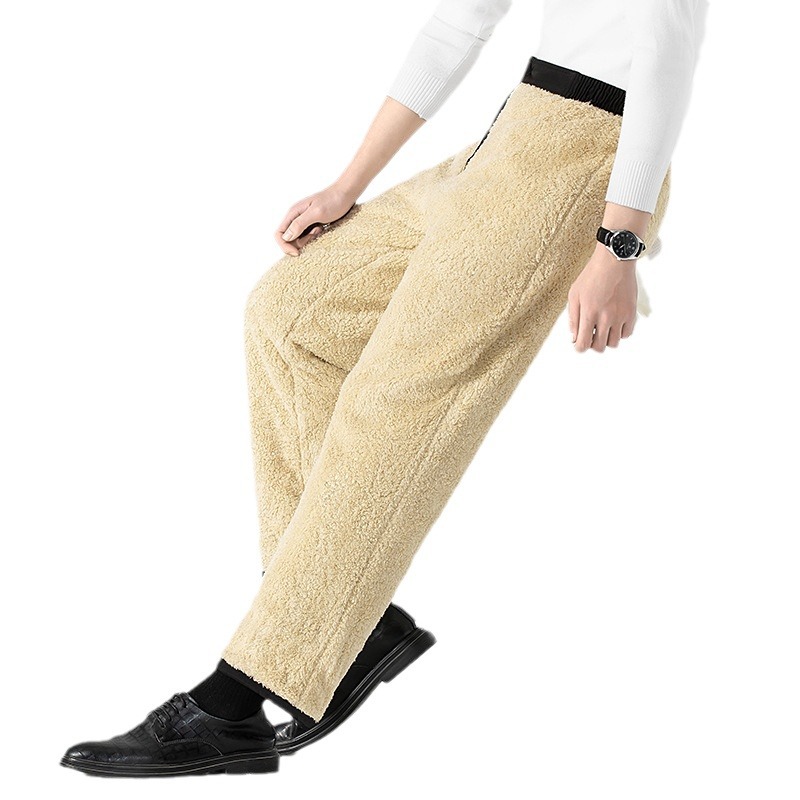 Pantalones de cordero de cachemire de cintura alta para hombres de invierno más espeso de lana de mediana edad hombres cintura elástica pantalones de algodón caliente al por mayor