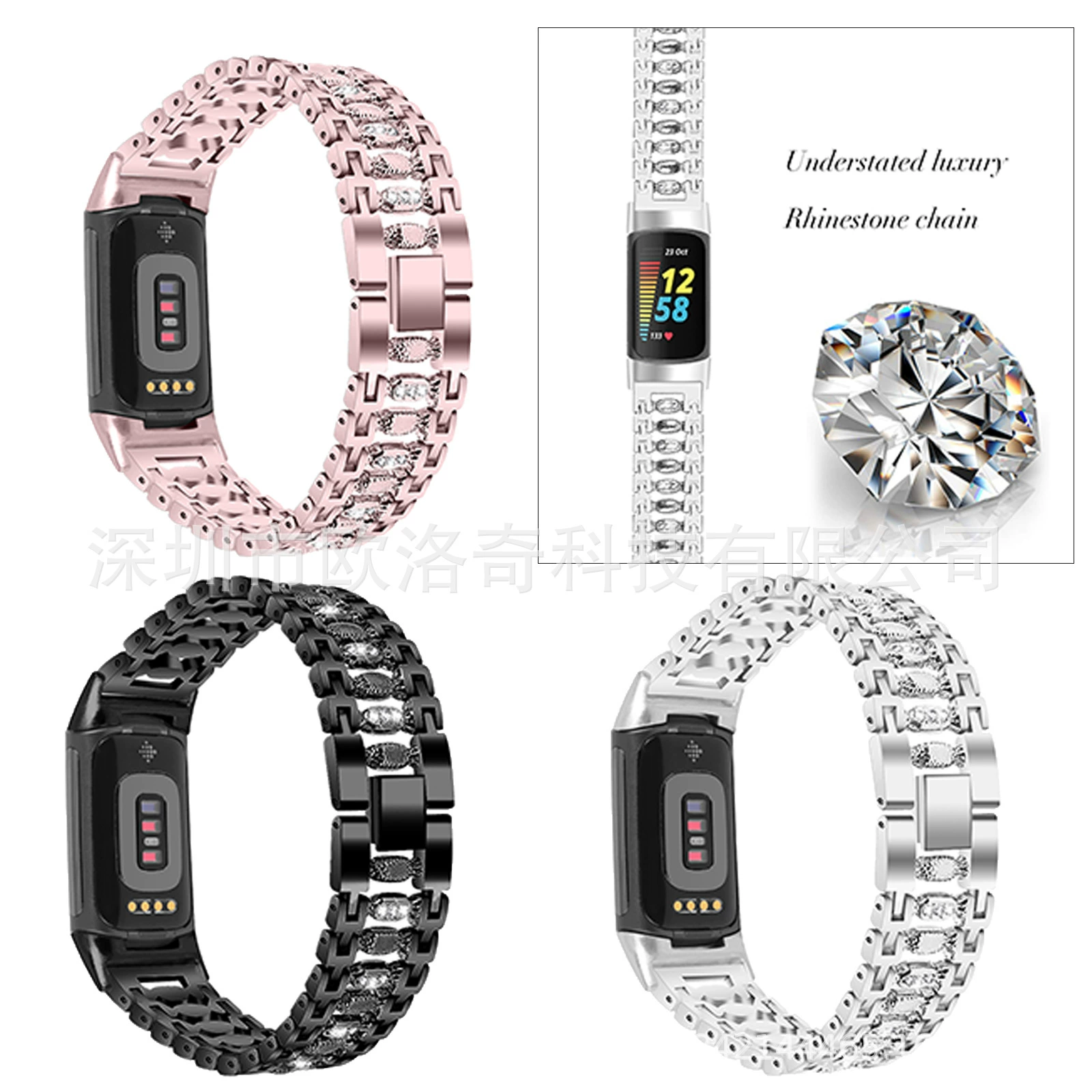 [Подходит для Fitbit Charge5/6 ремешок-цепочка в виде конфеты, новый блестящий металлический ремешок с кристаллами, женский ремешок для Charge5]