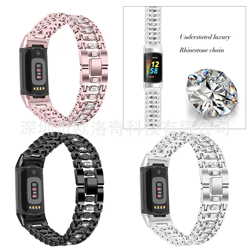[Подходит для Fitbit Charge5/6 ремешок-цепочка в виде конфеты, новый блестящий металлический ремешок с кристаллами, женский ремешок для Charge5]