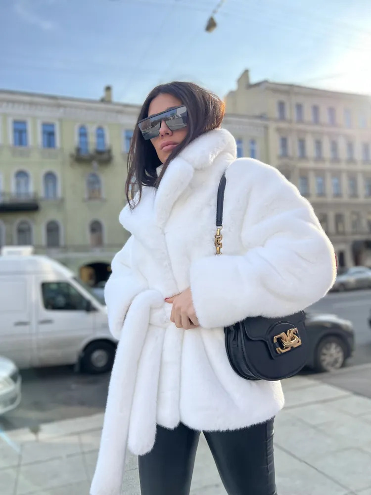 Women's Clothing 2024 fur coat rabbit fur lapel fur coat thick warm belt coat for women_voghion.com