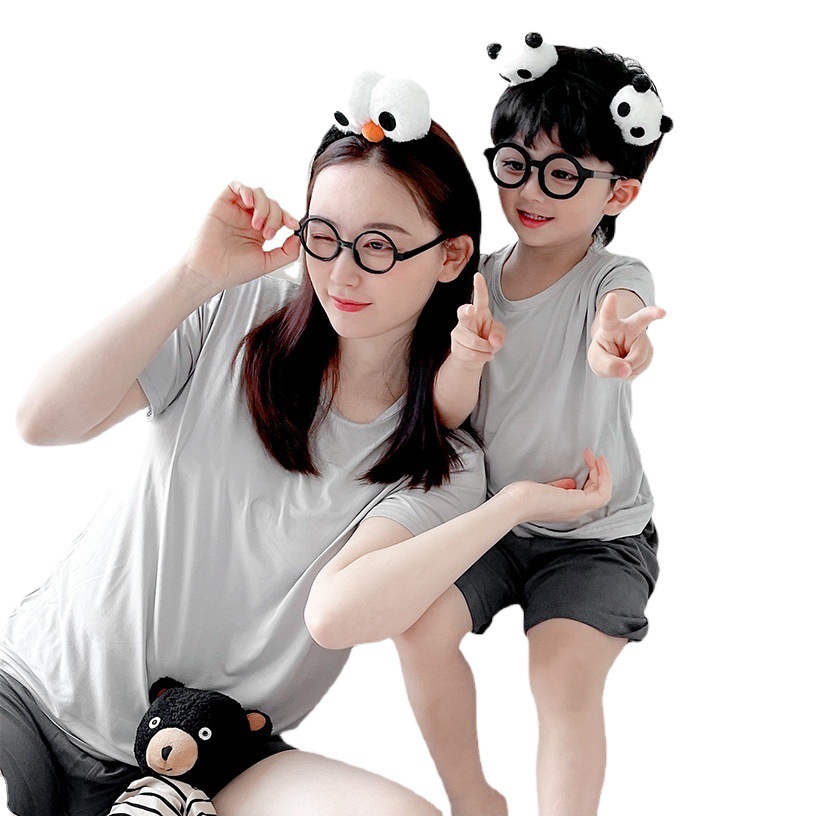 Children's Pajamas Modal Boys' Short-Sleeved Shorts Kidsren's Home Clothes Girls' Summer Ice Silk Air-Conditioned Clothes Set