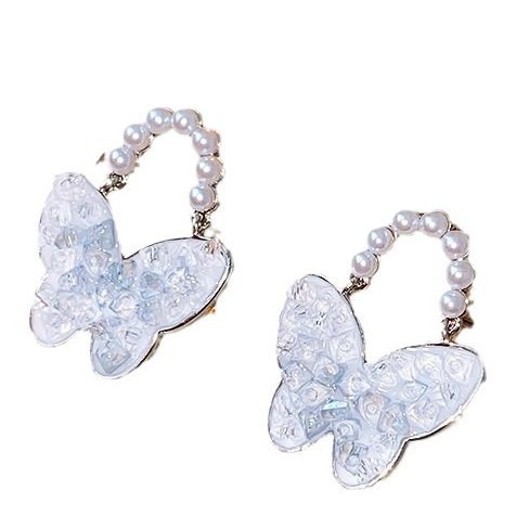 Agujas de plata con diamantes azules mariposa flor aretes de cristal coreanos delicados pequeños pernos frescos de moda para mujeres image 6