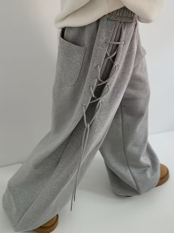 Transfronterizos Europa y América calles laterales correa de horquilla hueca pantalones casuales de mujer otoño y invierno pantalones rectos de piernas largas sueltos
