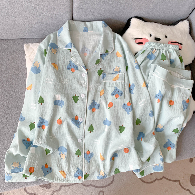 Two-Piece Set of New Cloud Cotton Wearable Lapel Cardigan Pajamas Long-Sleeved Pants Ins Comfortable and Breathable Home Clothes Two-Piece Set of New Cloud Cotton Wearable Lapel Cardigan Pajamas Long-Sleeved Pants Ins Comfortable and Breathable Home Clothes