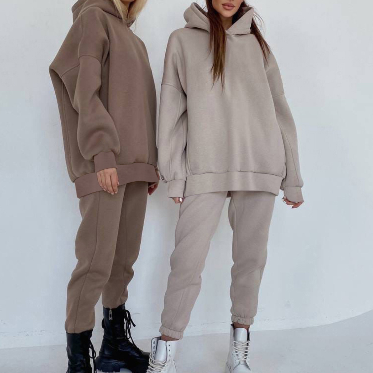 Women's Sweatshirt Suit Fleece-lined Two-piece Set For Women_voghion.com