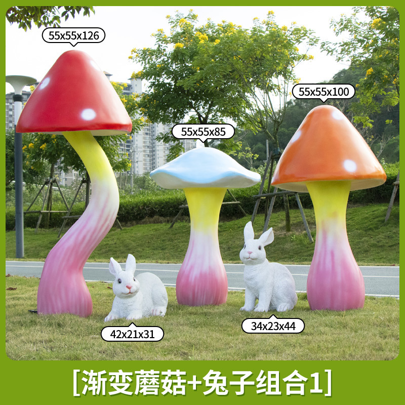 Parque Bosque Simulación Mushroom Escultura Decoración de jardín Patio Decoración de conejo Césped FRP Animales Escenografía