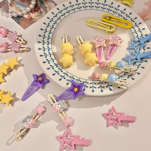 Cute star hairpin y2k dopamine hairpin side clip bangs bb clip children's hair accessories broken hair duckbill clip