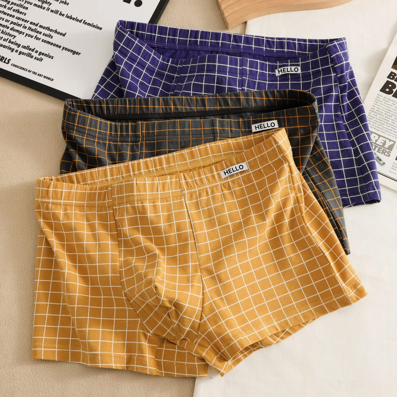 Hot-Selling Foreign Trade Cross-Border Exclusive New Breathable Men's Boxer Briefs, Mid-Waist Plaid Men's Boxer Shorts, Trendy Hot-Selling Foreign Trade Cross-Border Exclusive New Breathable Men's Boxer Briefs, Mid-Waist Plaid Men's Boxer Shorts, Trendy