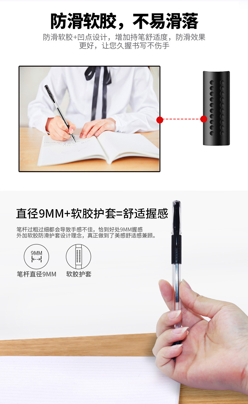 批发中性笔碳素笔学生考试黑色水性笔圆珠笔欧标0.5mm子弹头笔芯详情6