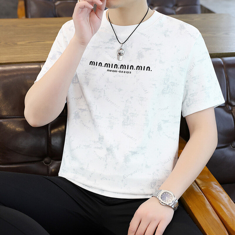 Short-Sleeved Men's Youth Round Neck Slim Fashion Summer T-Shirt New Trendyy Casual Half-Sleeved T-Shirt Thin and Versatile