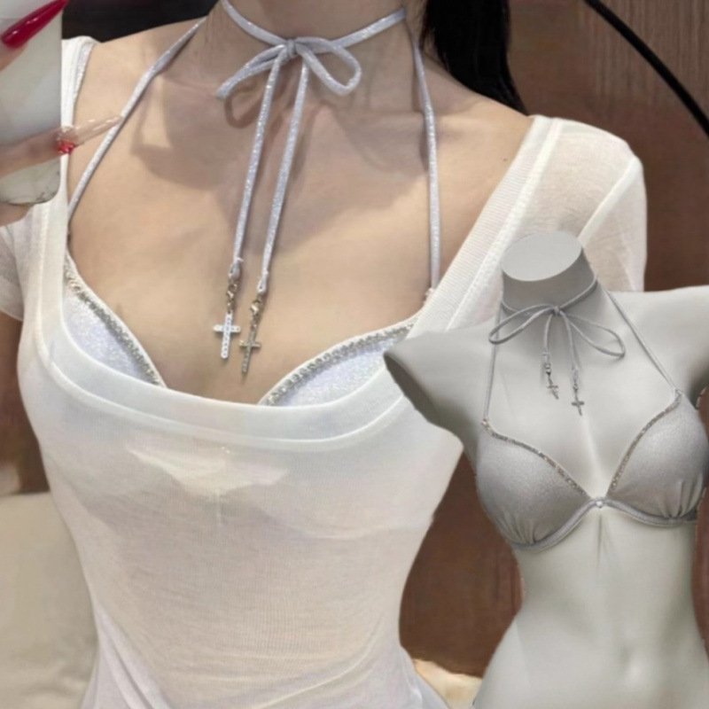 Sexy Pure Desire Push-Up Thick Cup Strappy Halter Back Cross-Over Bra Set with Underwire for Women Sexy Pure Desire Push-Up Thick Cup Strappy Halter Back Cross-Over Bra Set with Underwire for Women