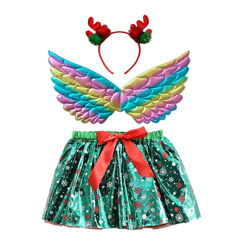 女童tutu裙三件套装印花彩虹短裙表演舞蹈摄影服装中小童裙子