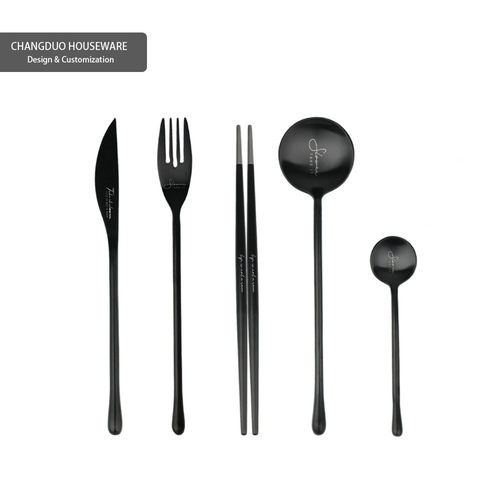Industrial style black stainless steel Chinese and Western tableware spoon spoon instant noodles fork steak knife chopsticks dessert coffee spoon