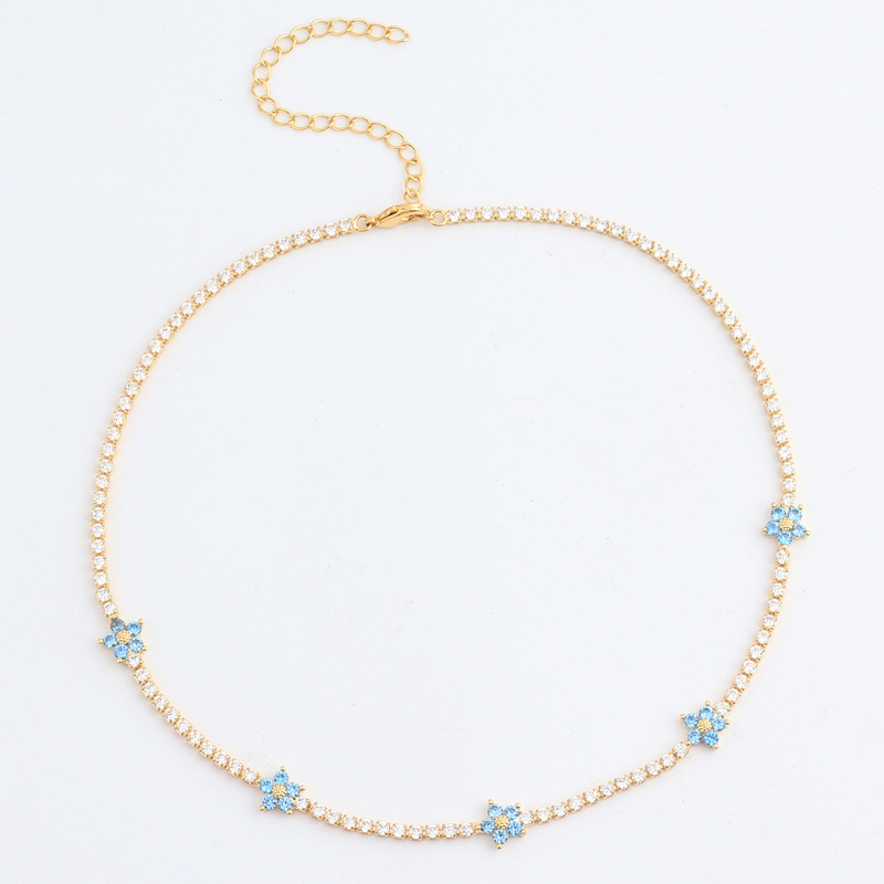 Simple Style Flower Zircon Copper Tennis Chain Choker Wholesale display picture 5