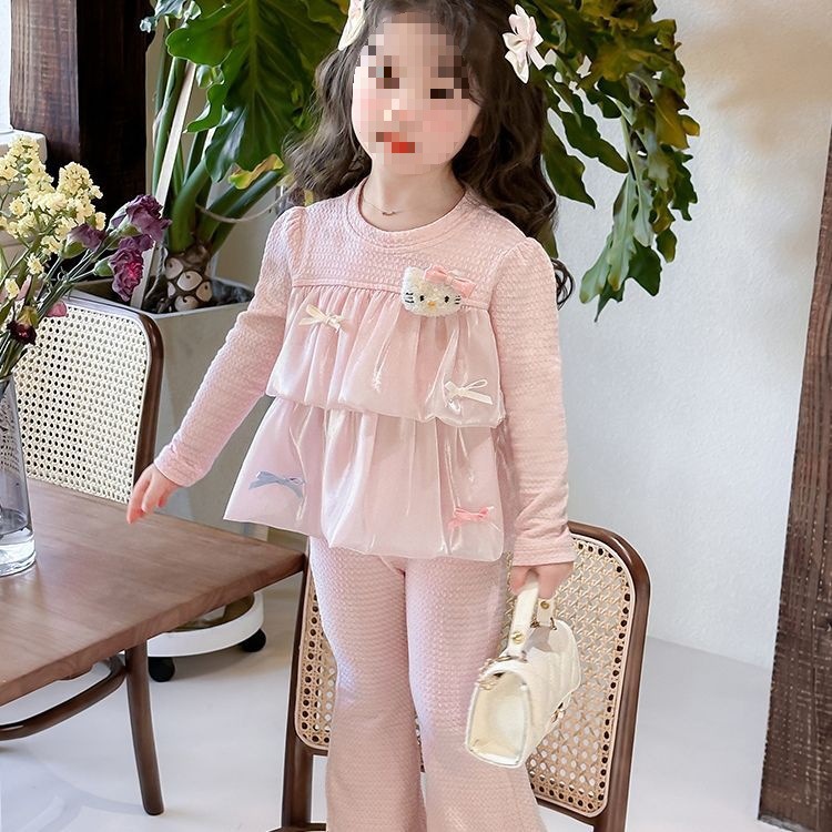 女童秋装套装2025新款儿童甜美宝宝洋气喇叭裤两件套时髦秋季现货