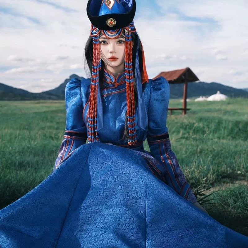 Монгольская женская одежда для танцев, длинное монгольское платье-халат, высококачественное китайское традиционное платье в супер-сказочном стиле