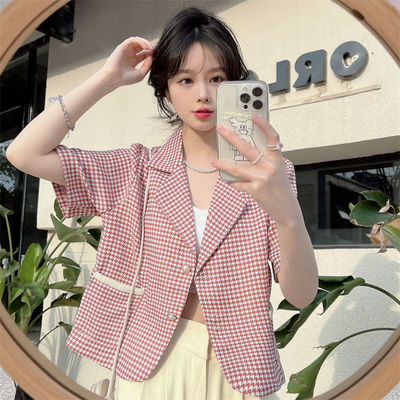 夏季2022新款時尚法式小香風短款小西裝顯瘦氣質短袖外套女裝chic