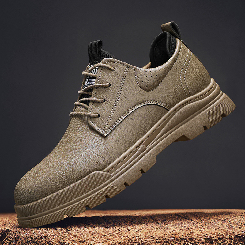 Nouvelles bottes Martin à la mode de grande taille avec surface en cuir, chaussures de travail décontractées, courtes saisonnières à la mode_voghion.com