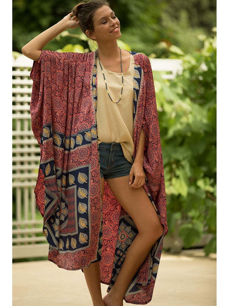 5D129 transfronteriza Amazon cardigan kimono de secado rápido impreso ropa de protección solar vacaciones falda bikini blusa traje de baño para mujeres