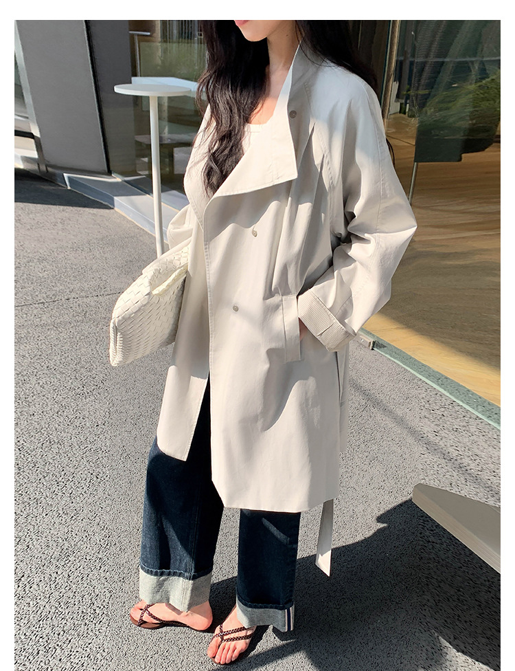 ng2510292 MOXI Thirteen Lines Women's Clothing 2026 Spring Korean Style Stand Collar Long Trench Coat For Petite Women_ecoleips.com