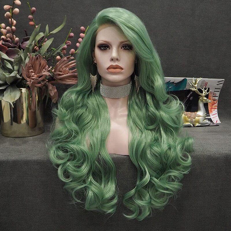 Hand-Woven Long Curly Wig for Women Red Lace Front Wig Big Wave Synthetic Wig Colorful Headgear Manufacturer Batch