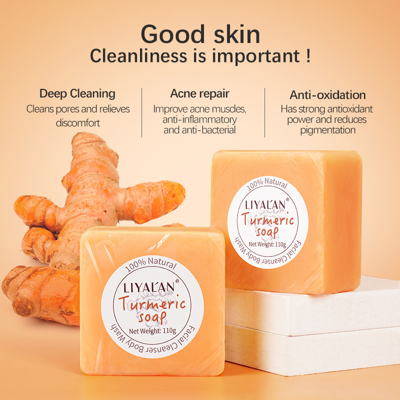 Amazon 110g Turmeric Handmade Soap Cleansing Face Moisturizing Essential Oil Soap Bath Cleaning Ginger Soap Wholesale