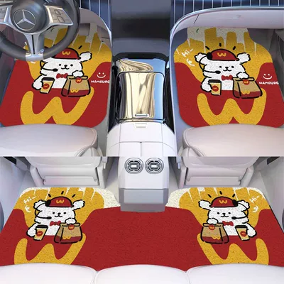 Line puppy car mat single piece stain-resistant silk ring rear integrated car carpet type cartoon car interior foot mat