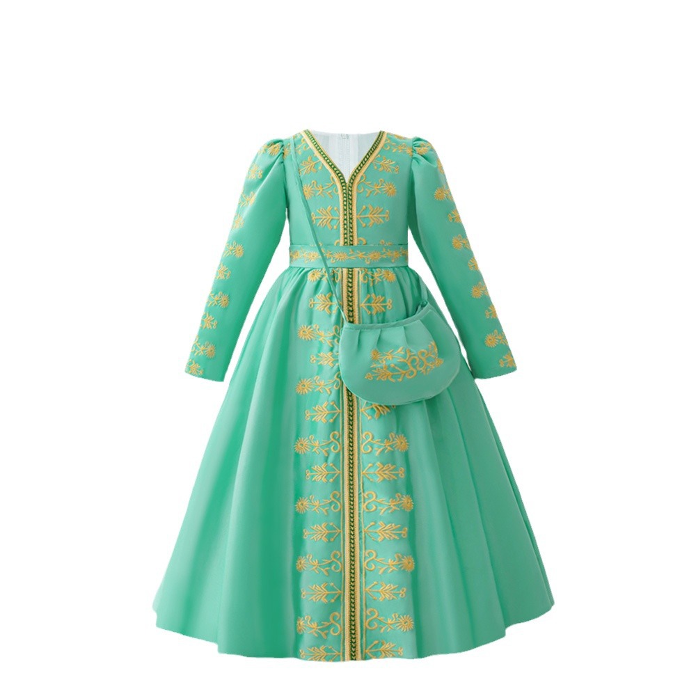 Transfronterizo Amazon nuevo vestido de niños bordado cintura de niñas bordado túnica arco vestido bolso