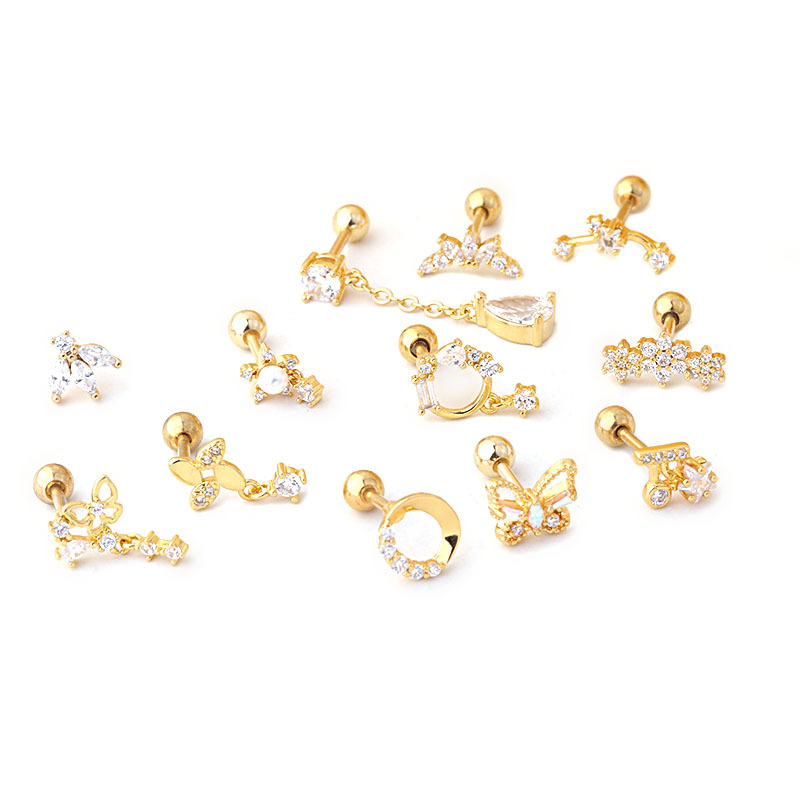 Flower Pattern Women'S Gender 316L Stainless Steel Copper Ear Cartilage Rings & Studs Flower Waterproof Non Tarnish Surgical Steel
