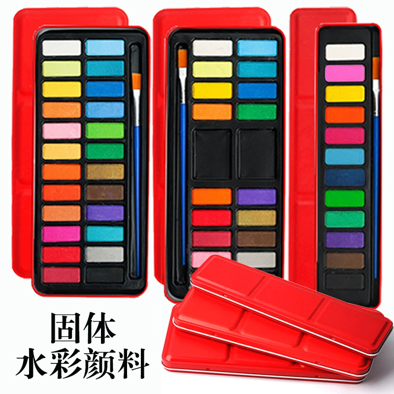 Твердый акварельный пигмент 12 цветов 18 цветов 24 цвета ручная роспись гуашь акварельный порошковый пигмент красный железный ящик костюм