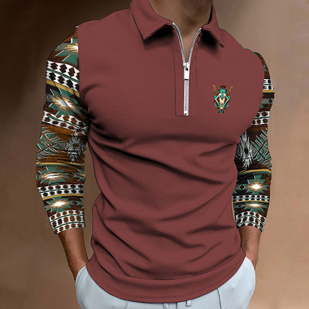 Sentido del diseño de verano nuevo estilo suelto casual salvaje moda nacional de manga larga cremallera POLO camisa MB14