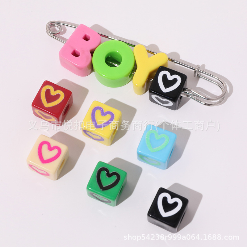 16mm square love printing acrylic loose beads DIY handmade beaded mobile phone chain bag hanging accessories wholesale