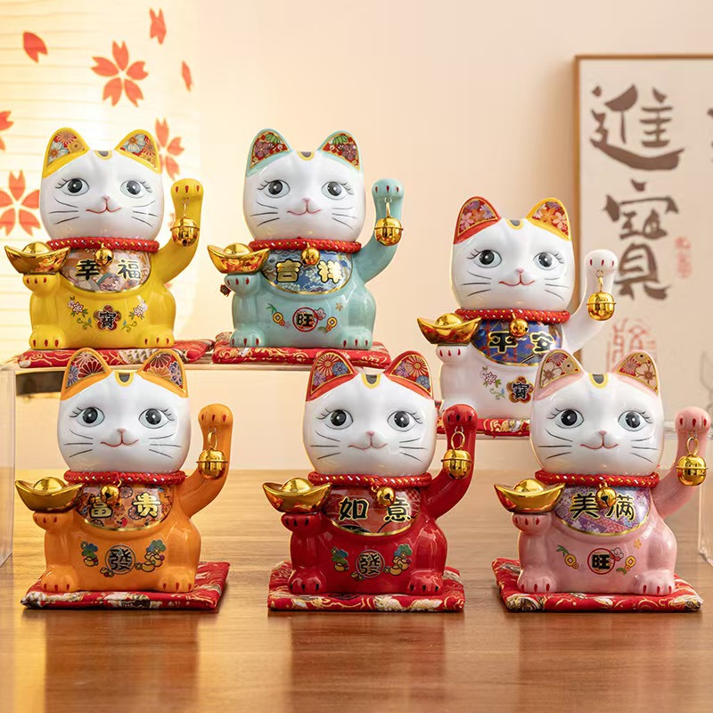 Lucky Cat Ornament Ceramic Money Bank Home Creative White Porcelain Living Room Study Shop Cash Register Opening