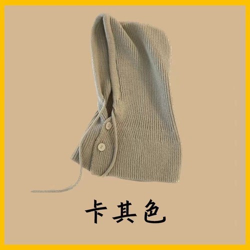 Korean Baraklava Hat for Children Women Winter Fashion Hooded Neck Scarf Integrated Ear Protection Knit Hat Korean Style Woolen Hat