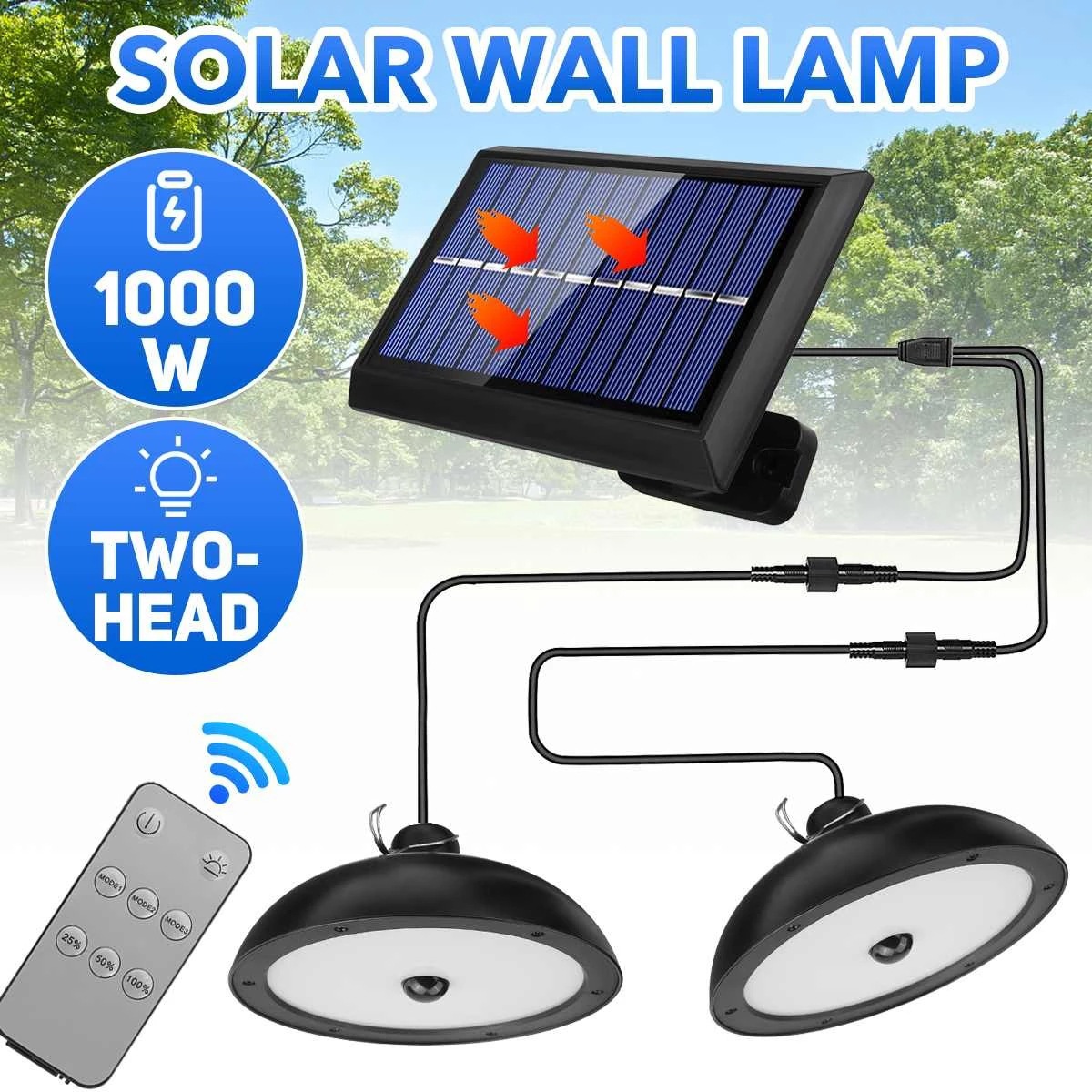 Nueva lámpara solar LED de interior brillante al aire libre de doble cabeza impermeable lámpara de comedor Super brillante retro bombilla de la lámpara