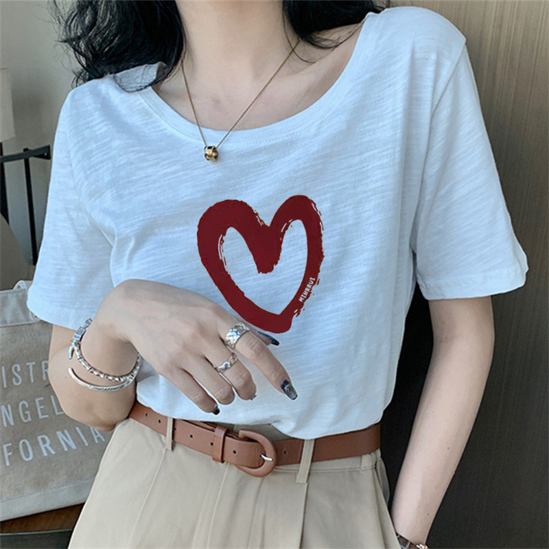 Bamboo cotton white short-sleeved T-shirt for women, new summer design with unique prints, loose and stylish, age-reducing top, trendy on Instagram Bamboo cotton white short-sleeved T-shirt for women, new summer design with unique prints, loose and stylish, age-reducing top, trendy on Instagram