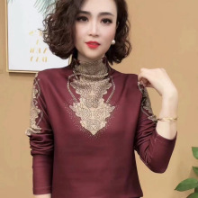 双面绒打底衫女新款气质妈妈装秋冬款印花小衫遮肉外穿保暖上衣服