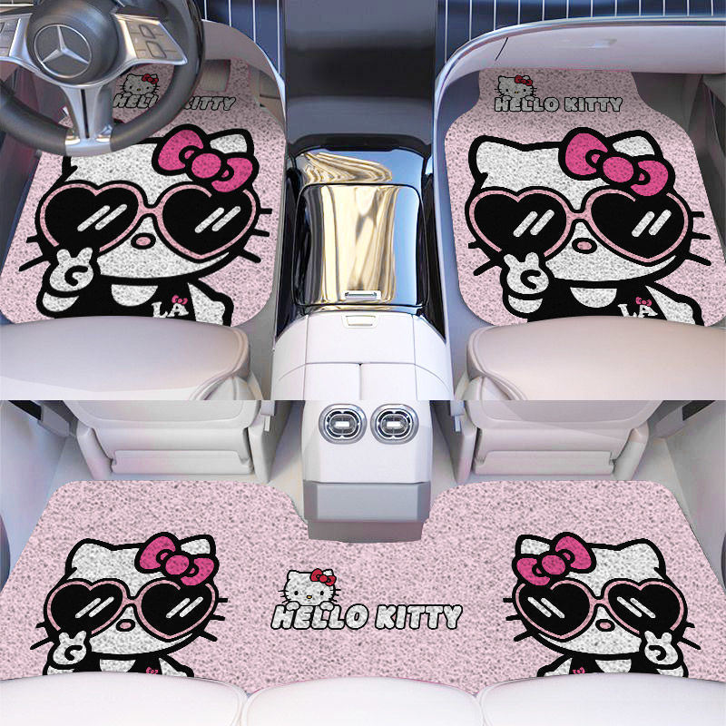 クロスボーダーチェッカーボードカーマット、かわいいワイヤーリングユニバーサルカーペット、汚れ防止マット、漫画カーマット、メインドライビングマット|undefined