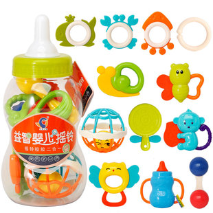 Baby rattle 12-piece set/13-piece set milk bottle plastic baby teether hand rattle suit soft rubber hand ball